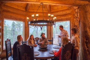 log cabin dining room in angel fire, New Mexico