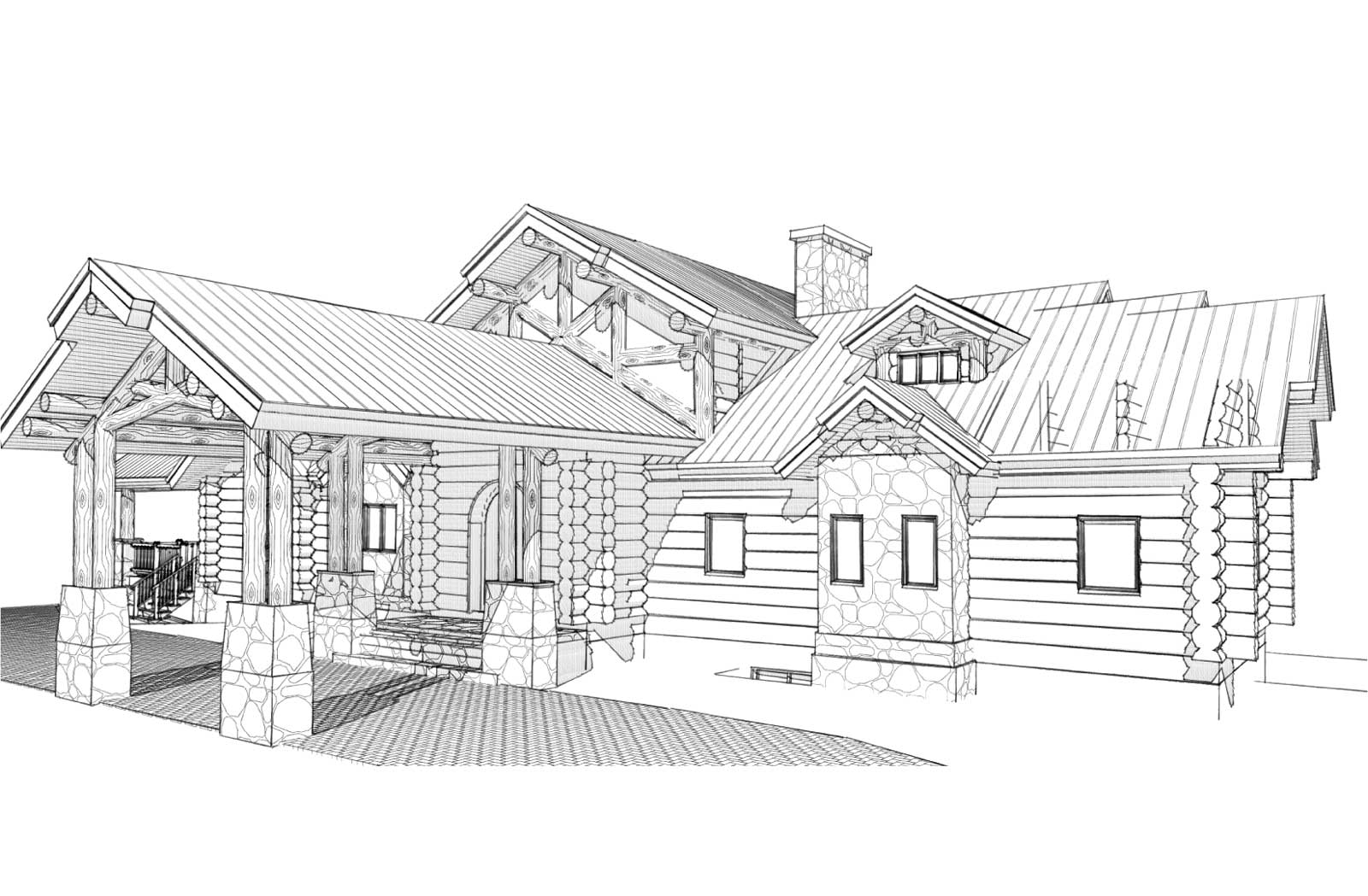 Telluride custom design log home front right view