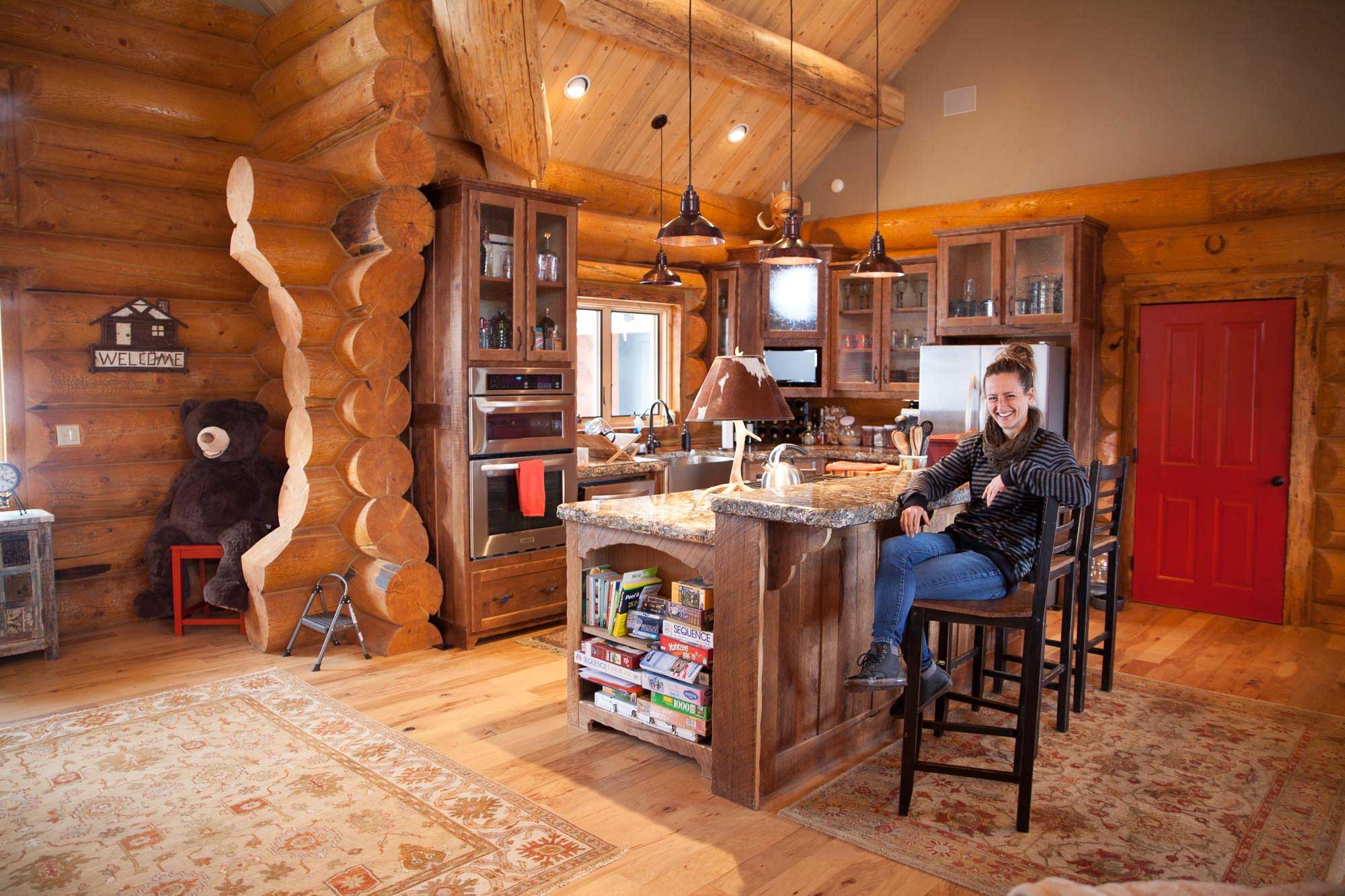 Custom designed & built log home kitchen in Northern New Mexico by Mammoth Mill & Construction